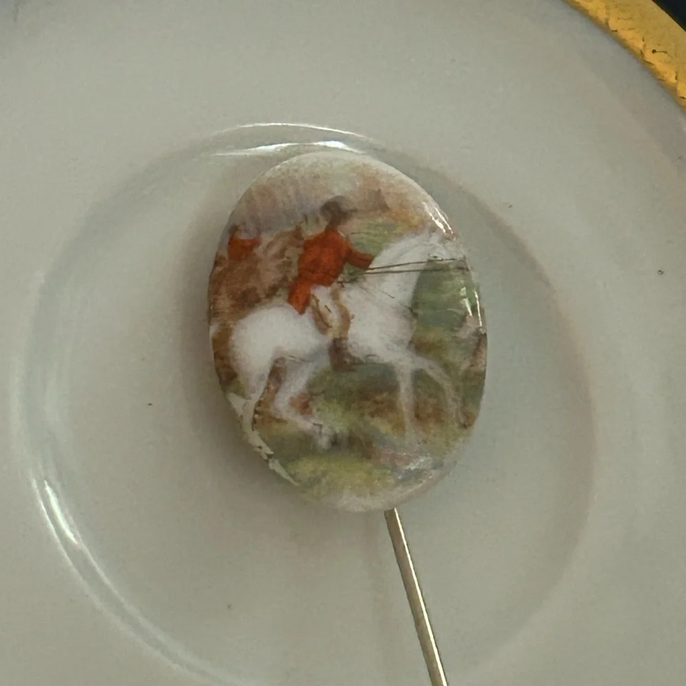 Vintage Porcelain Horseriding Stickpin